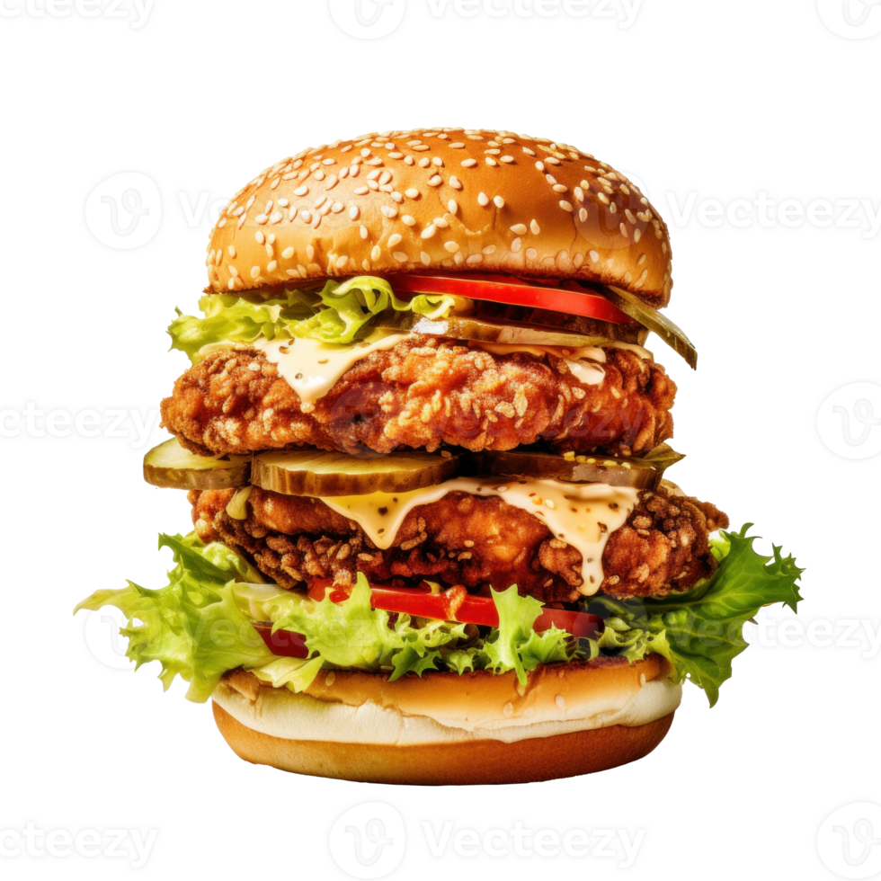 AI generated Juicy Chicken Burger on Transparent Background png