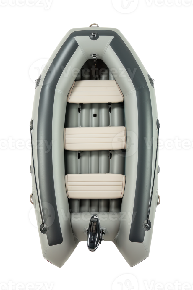 AI generated Top View of Gray Inflatable Boat on Transparent png