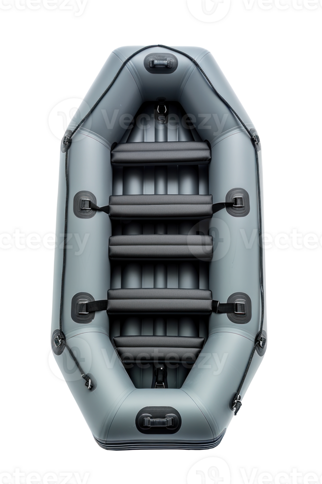 AI generated Top View of Gray Inflatable Boat on Transparent png