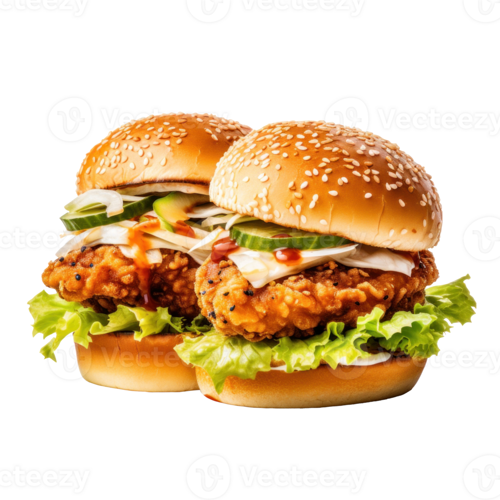 AI generated Perfect Chicken Burgers on Transparent png