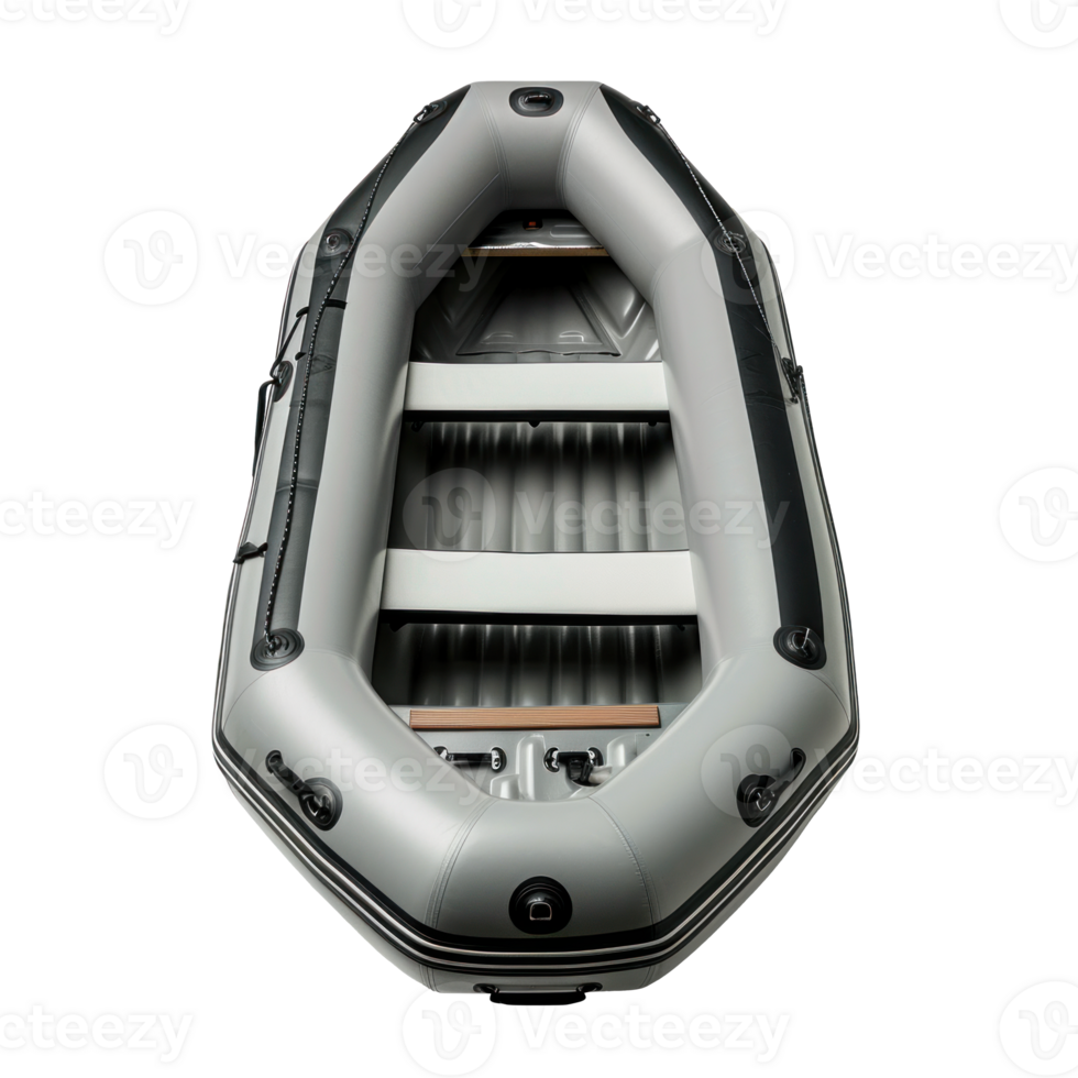 AI generated Top View Gray Inflatable Boat on Transparent png
