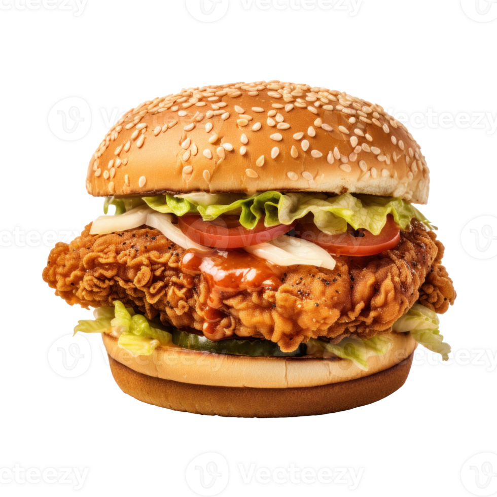 AI generated Crispy Chicken Burger on Transparent Background png