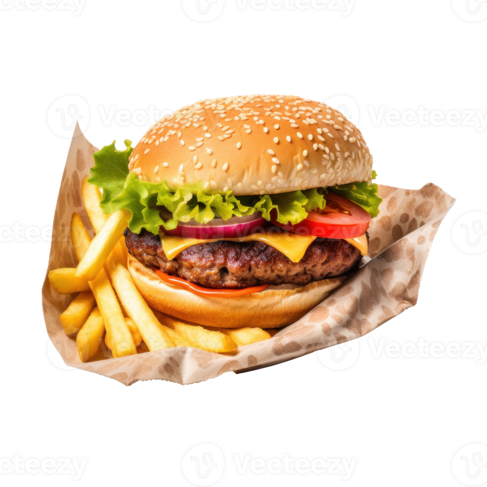AI generated Burger and Fries on Transparent Background png