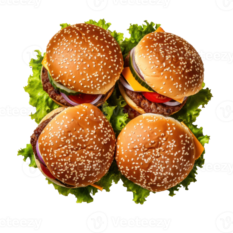 AI generated Tasty Burgers Top View on Transparent png