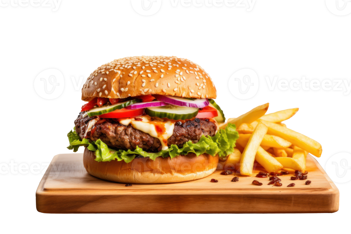 AI generated Street Food Burger with Fries on Transparent png