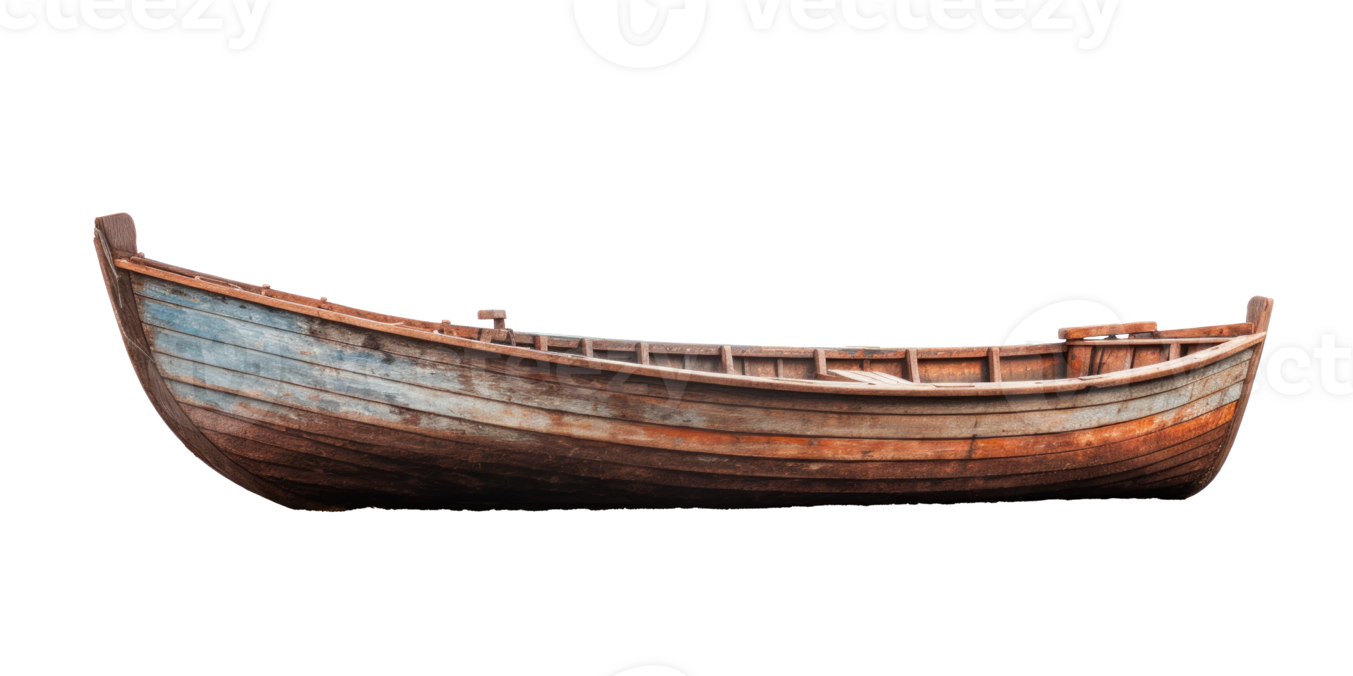 AI generated dirty wooden boat, png file of isolated cutout object on transparent background
