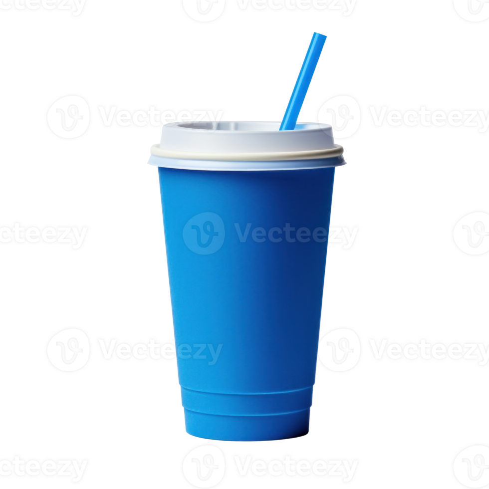 AI generated Blue Paper Cup with Lid and Straw Isolated png