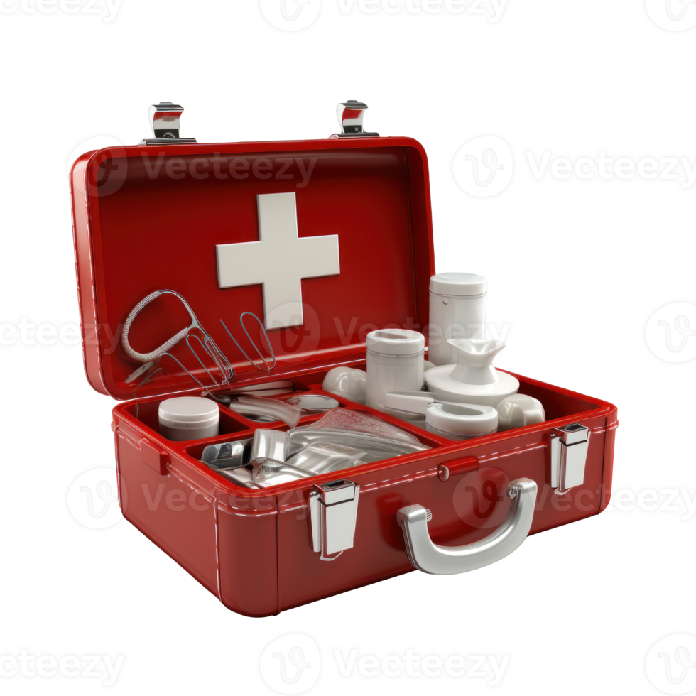 AI generated Basic Red First Aid Kit Opened png