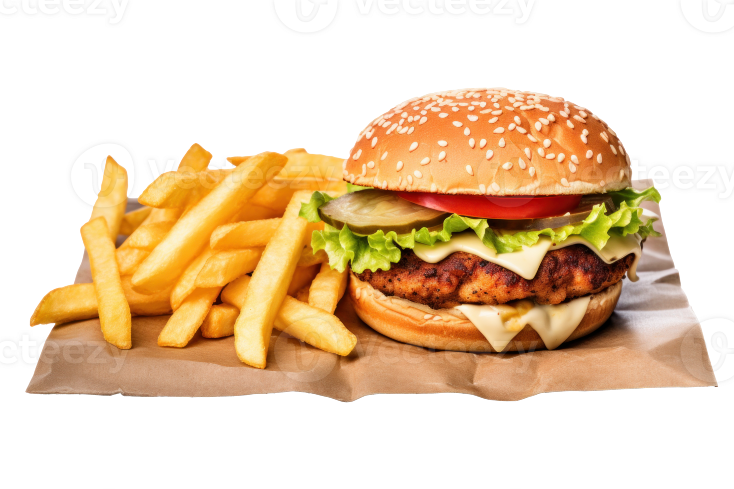 AI generated Tasty Burger and Fries Meal png