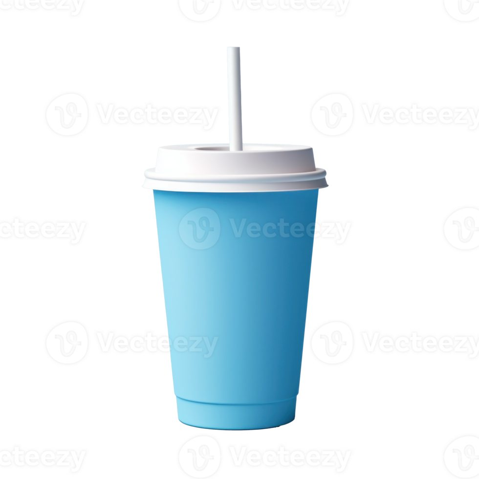 AI generated Blue Paper Cup with Straw on Transparent Background png