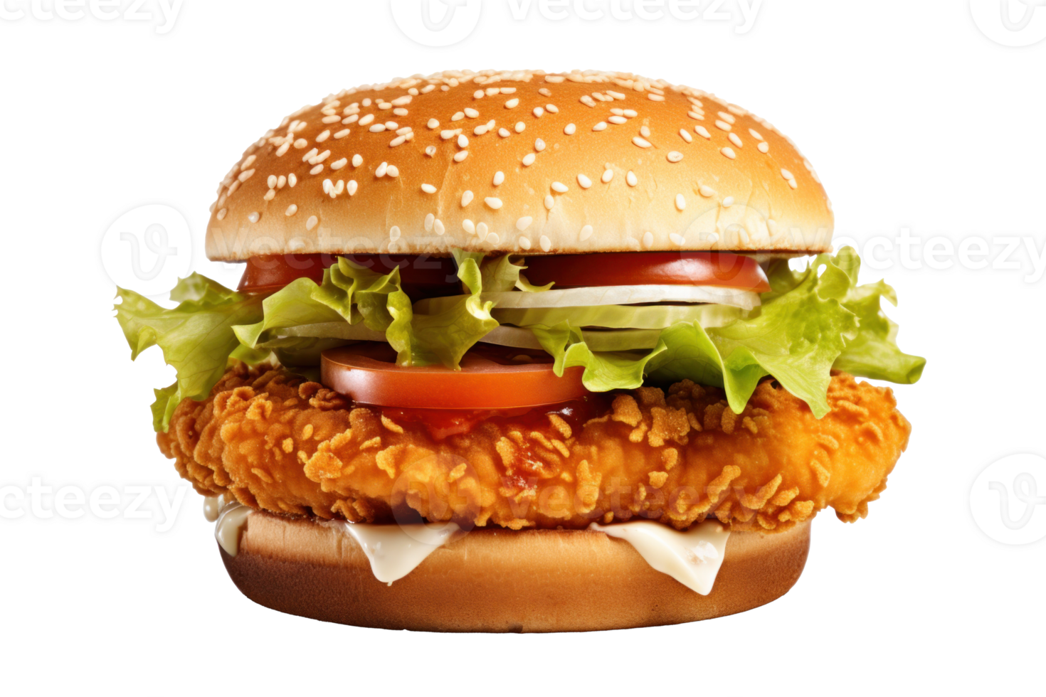AI generated Tasty Deep Fried Chicken Burger on Transparent png