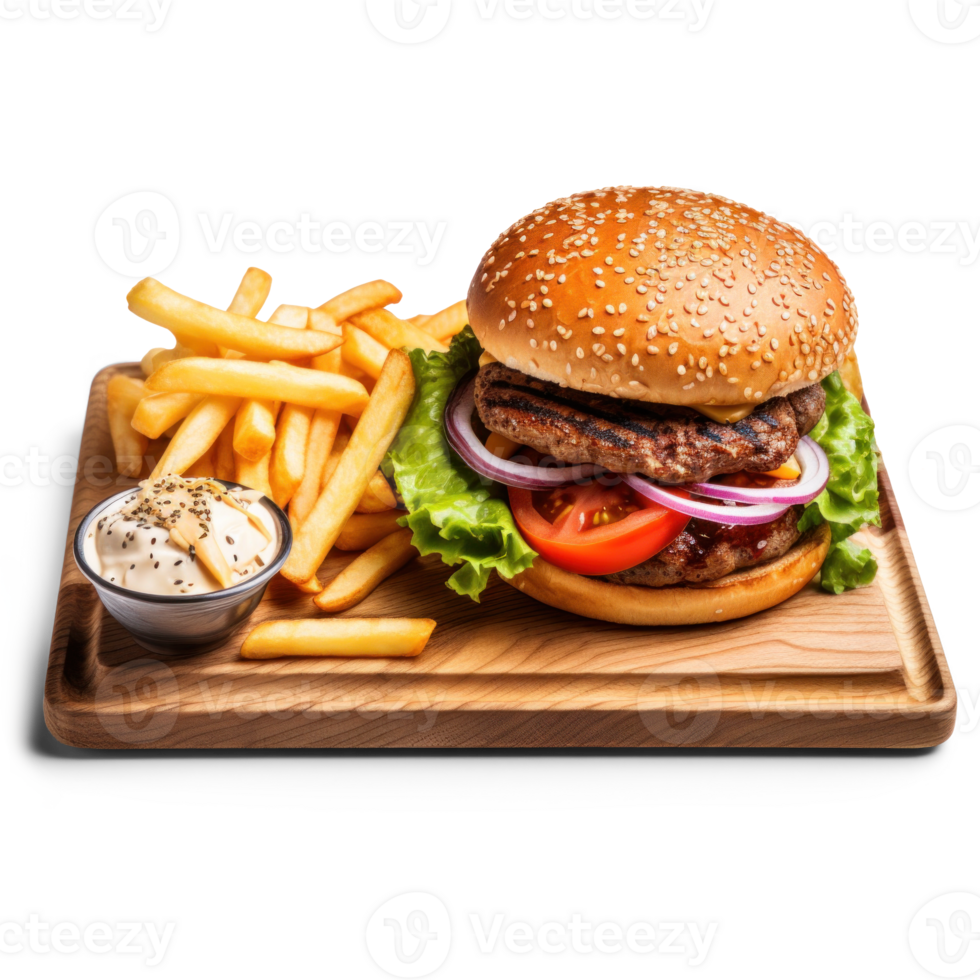AI generated Tasty Burger and Fries on Transparent Background png