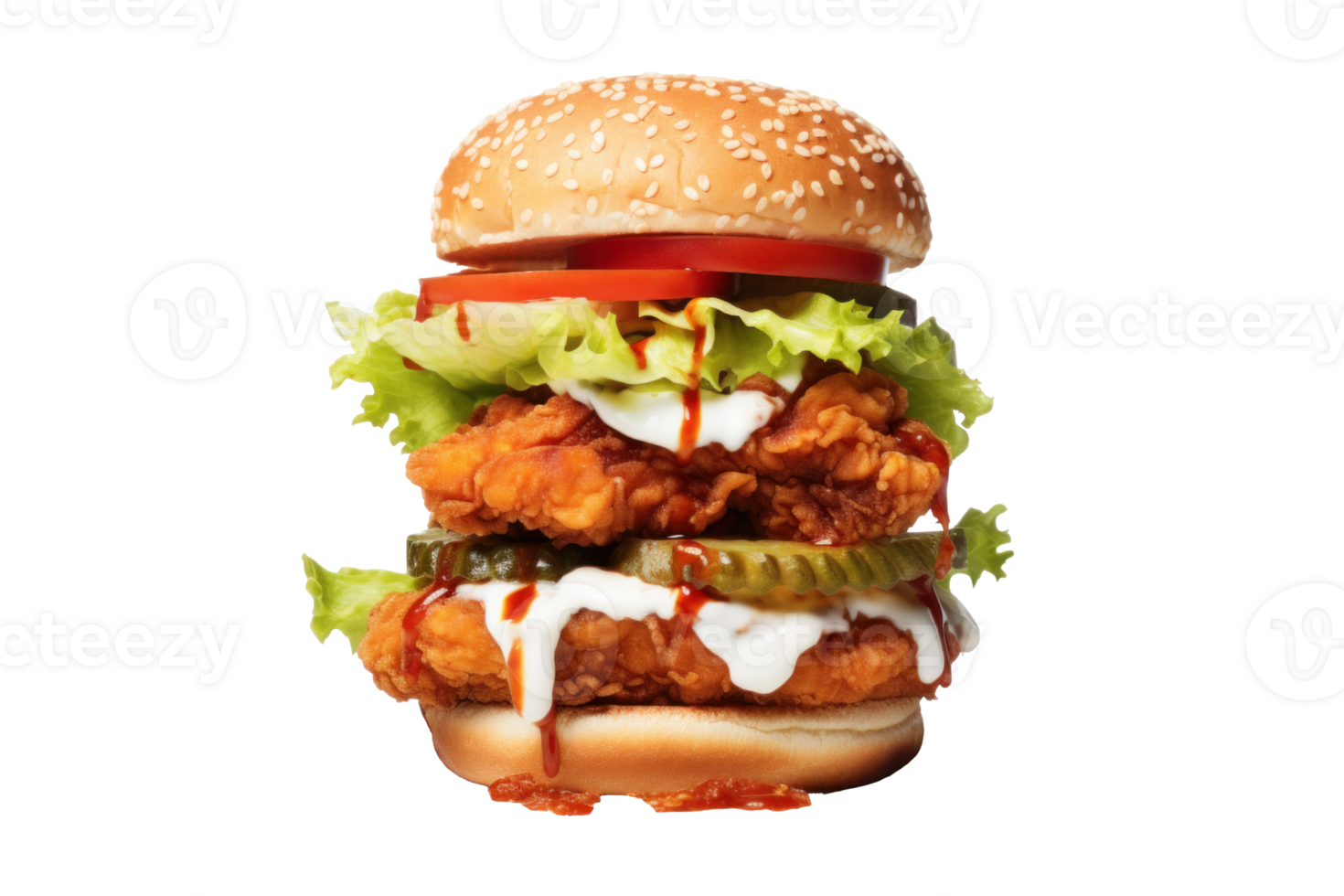 AI generated Juicy Chicken Burger on Transparent png
