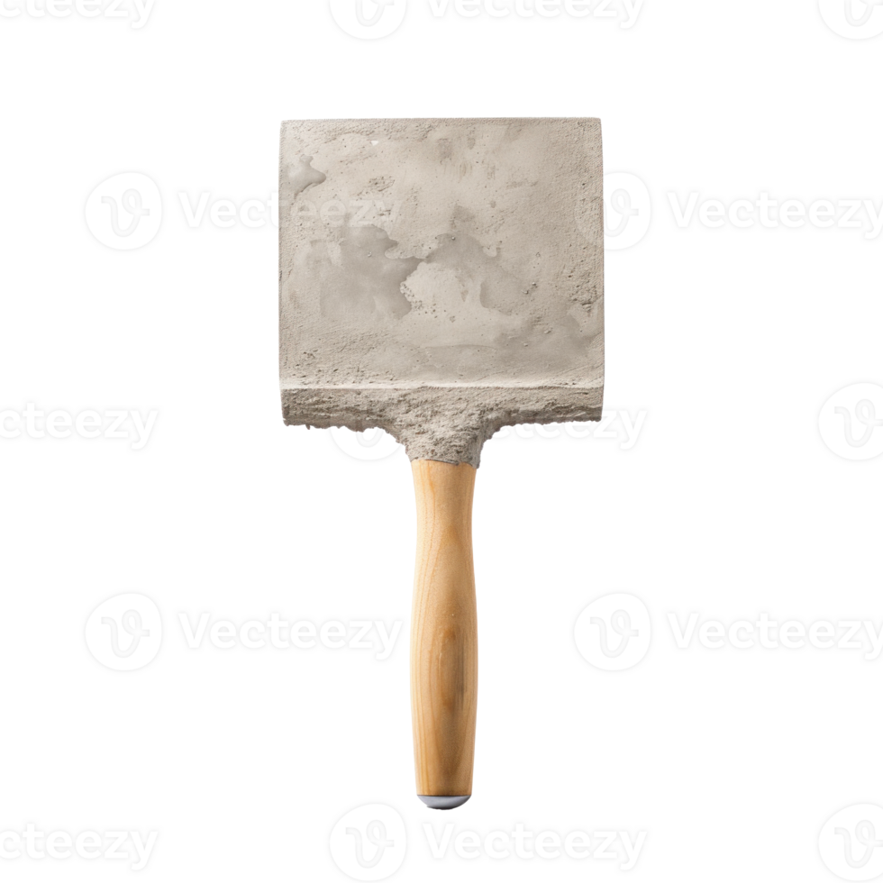 AI generated dirty shovel in cement, png file of isolated cutout object on transparent background