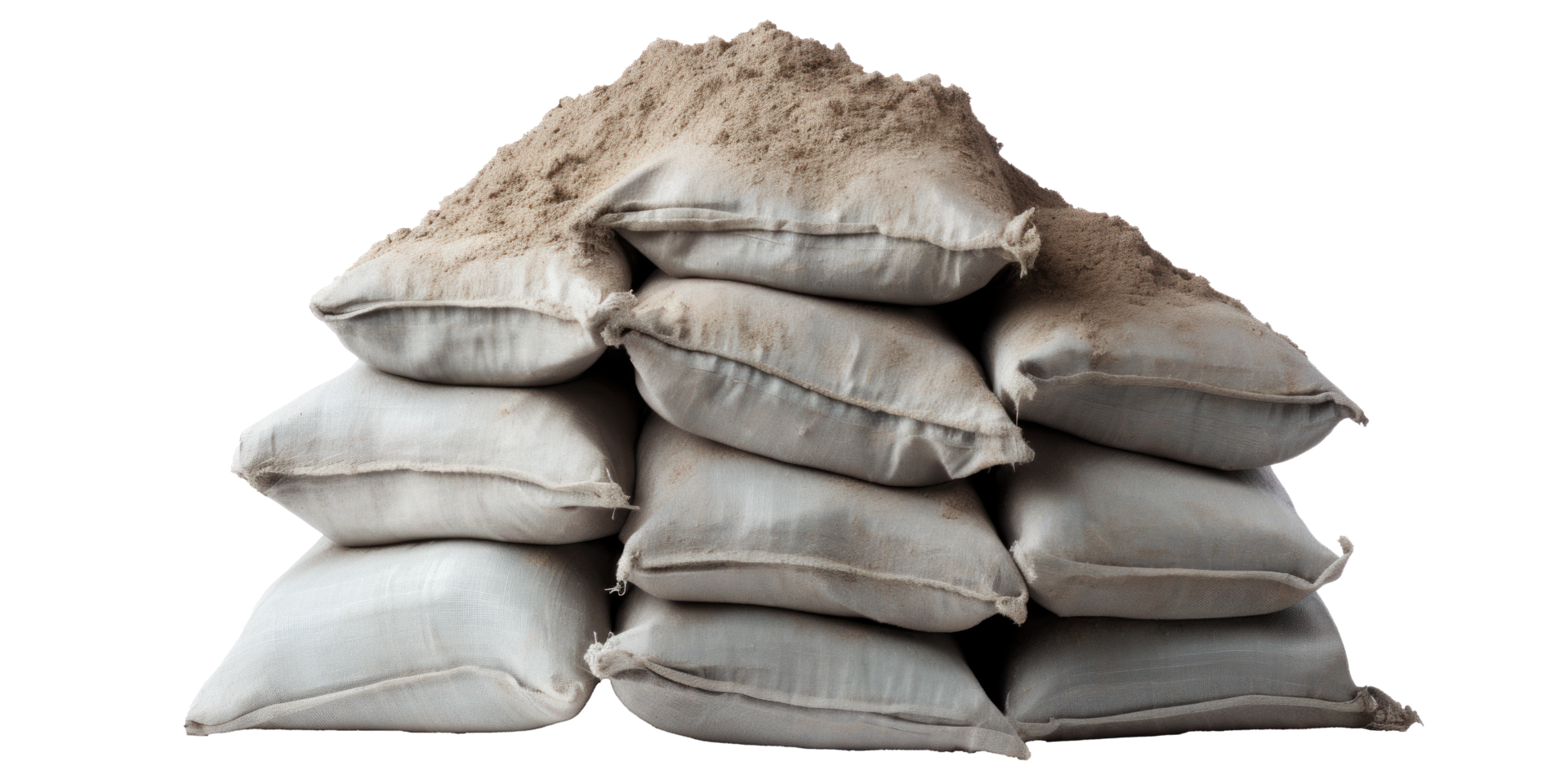 AI generated sandbags sprinkled with sand, png file of isolated cutout