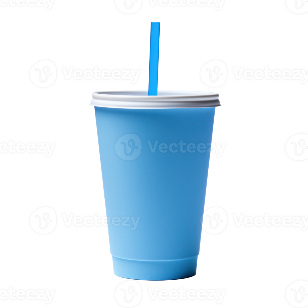 AI generated Single Blue Paper Cup With Straw Isolated png