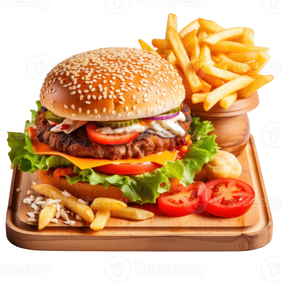 ai généré savoureux Burger et frites combo png