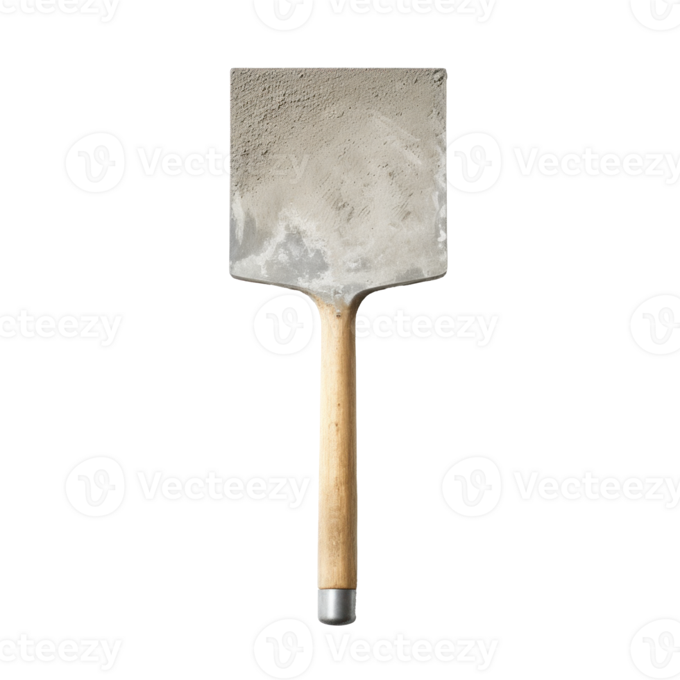 AI generated dirty shovel in cement, png file of isolated cutout object on transparent background