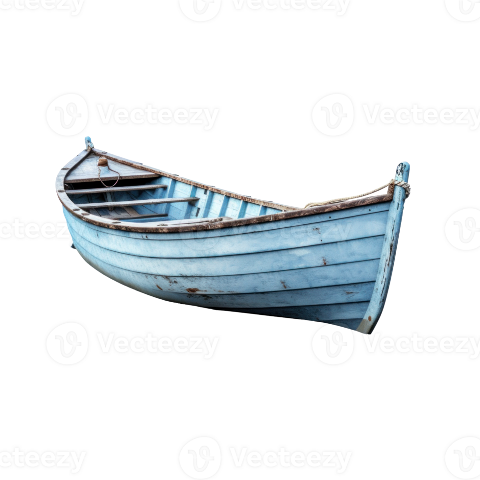 AI generated blue wooden boat, png file of isolated cutout object on transparent background