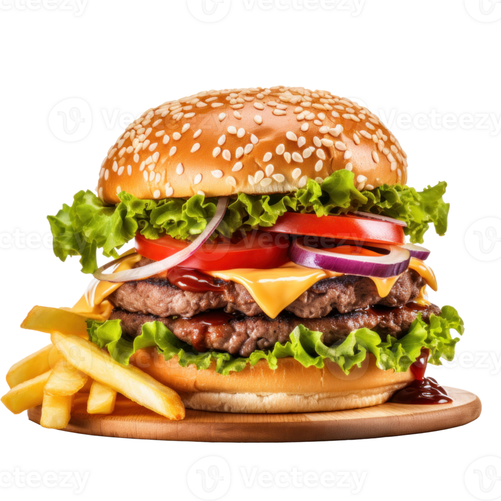 AI generated Tasty Burger and Fries on Transparent Background png