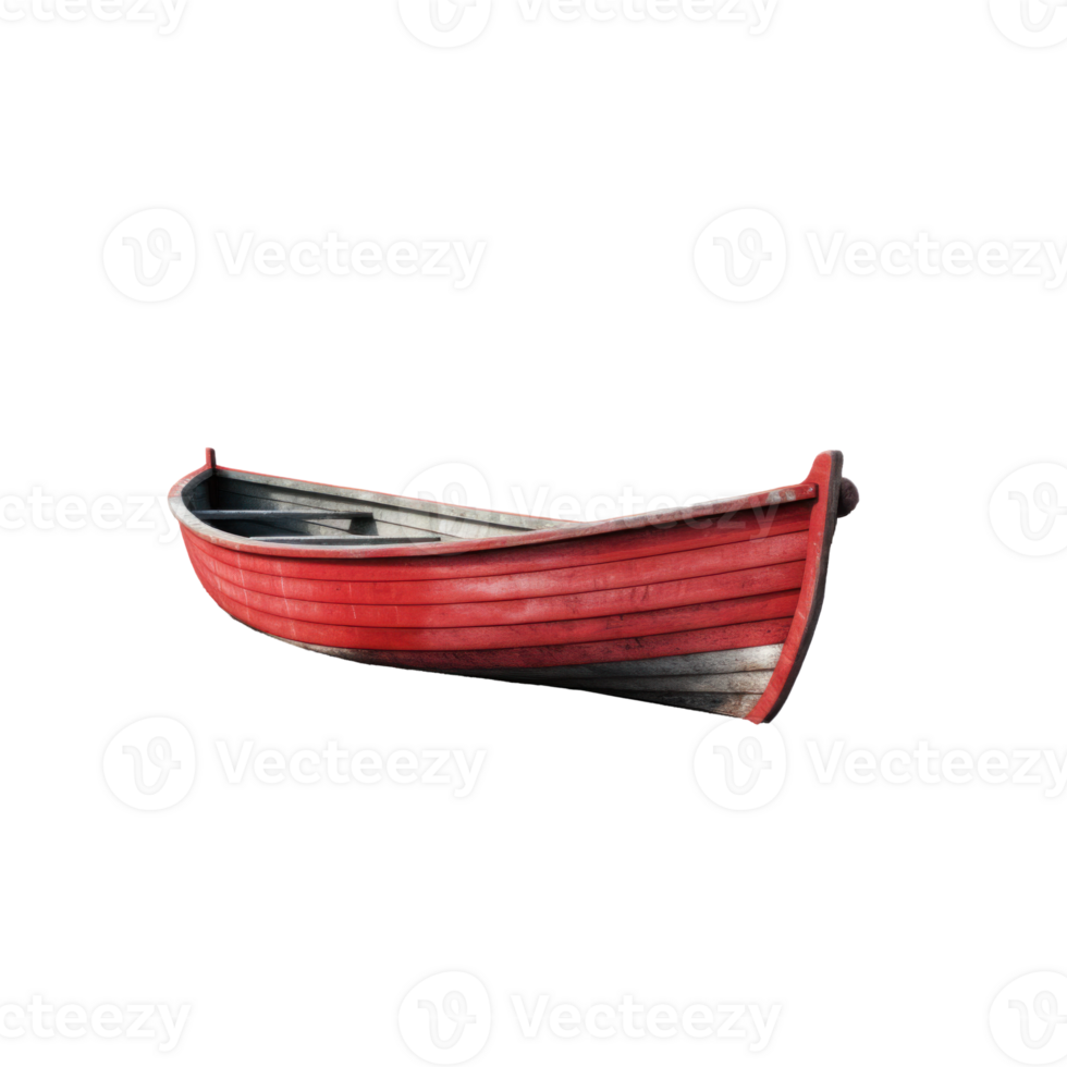 AI generated red wooden boat, png file of isolated cutout object on transparent background