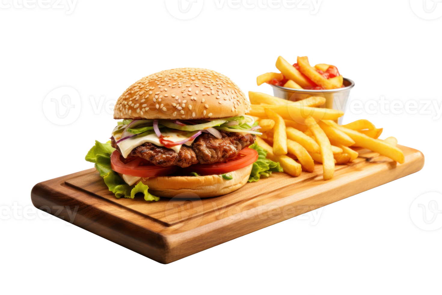 AI generated Juicy Burger With Fries On Transparent Background png