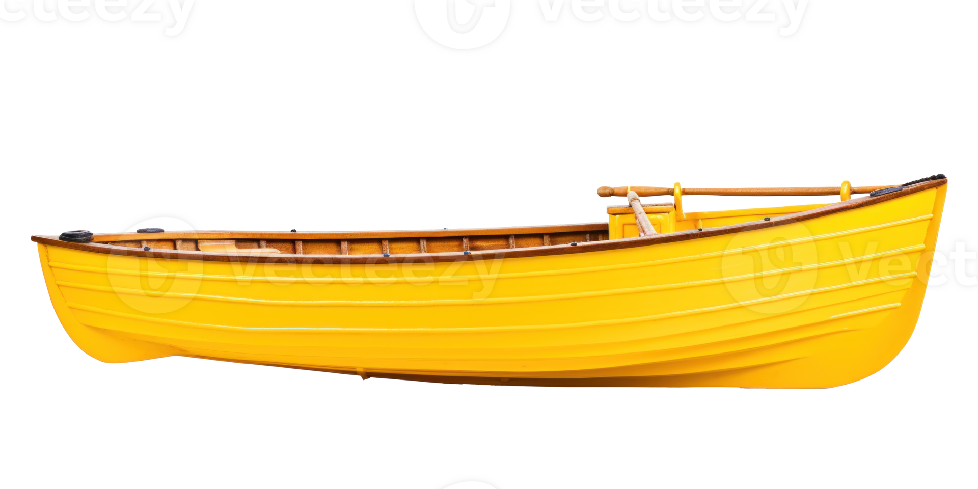 AI generated yellow wooden boat, png file of isolated cutout object on transparent background