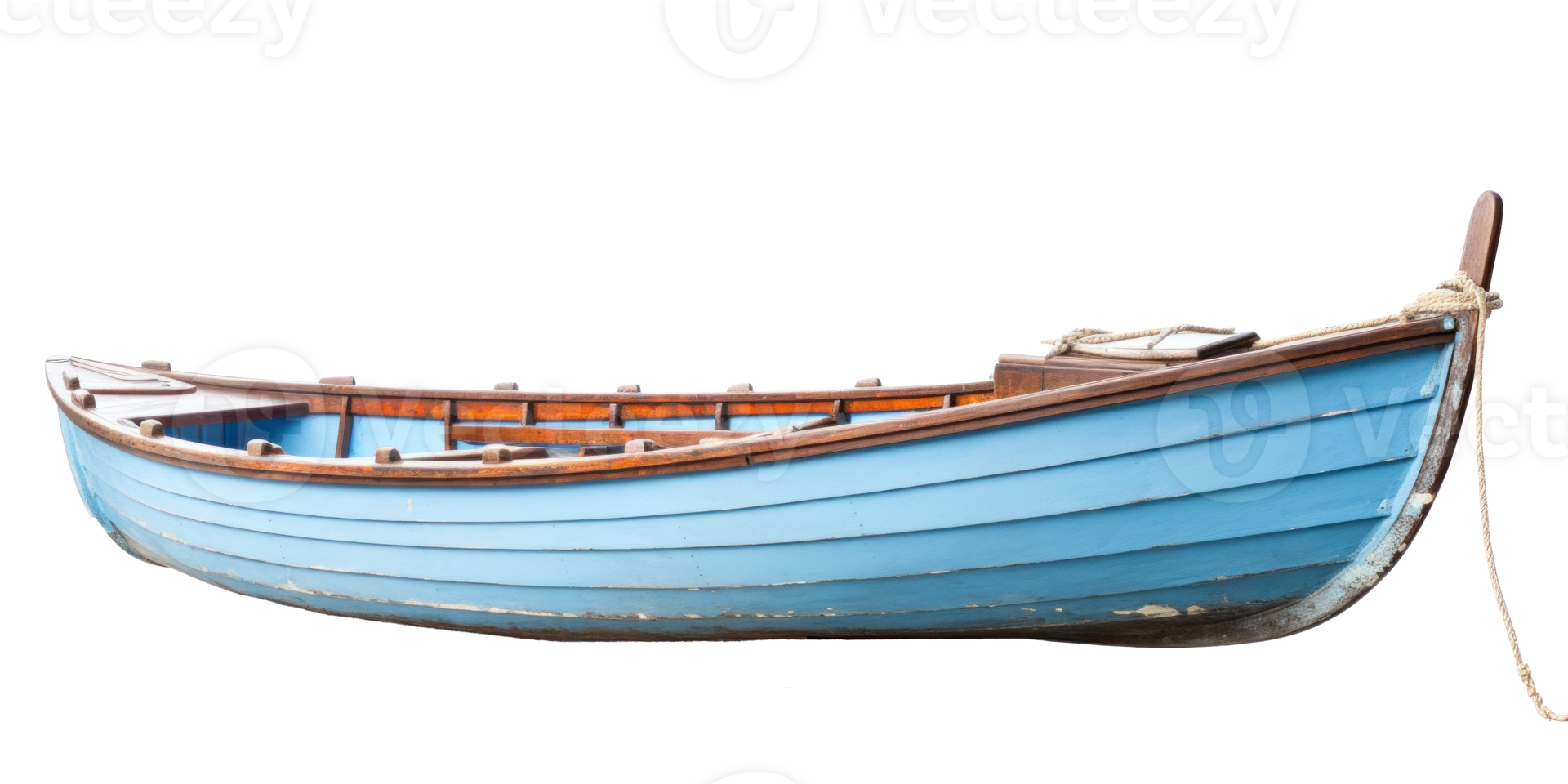 AI generated blue wooden boat, png file of isolated cutout object on transparent background