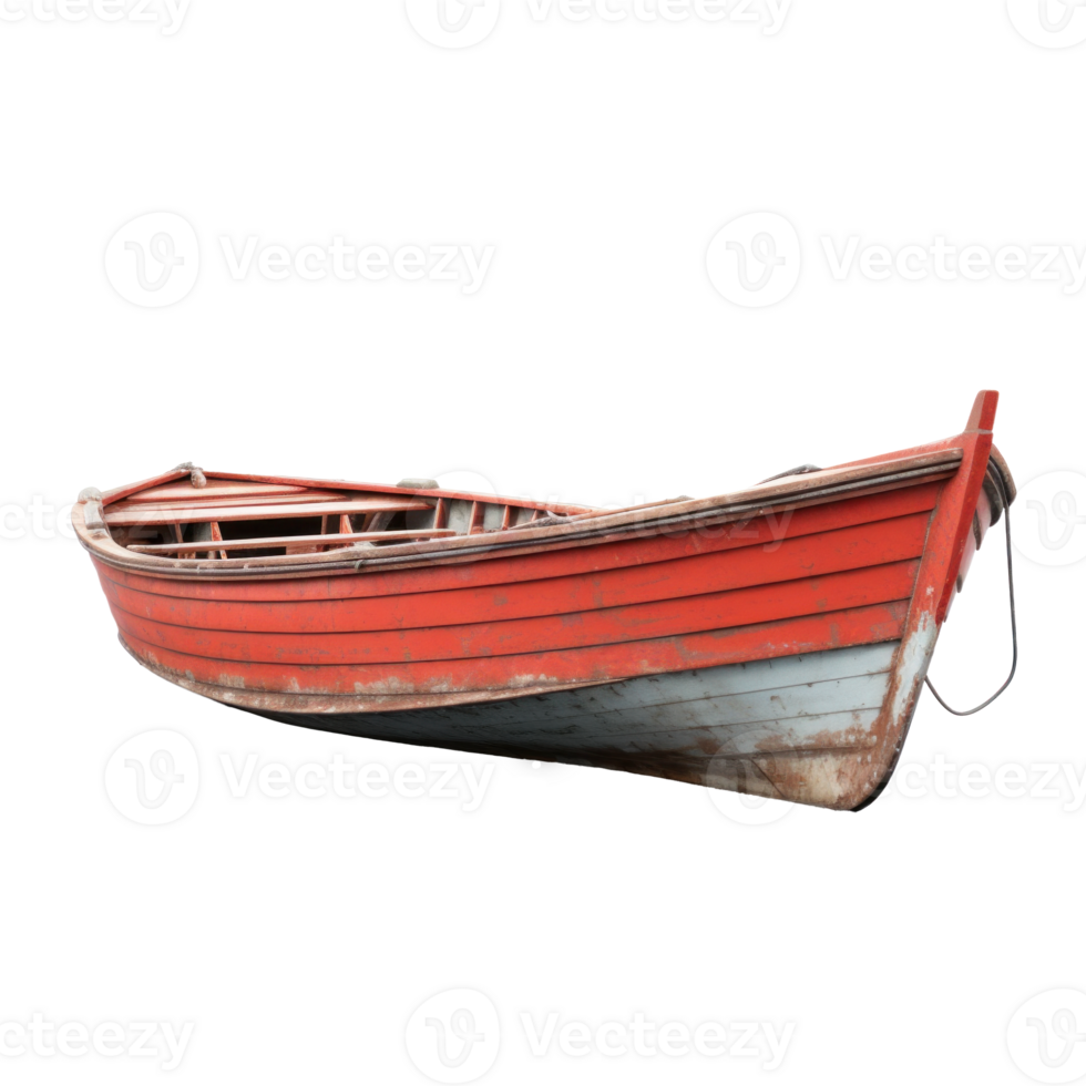 AI generated red wooden boat, png file of isolated cutout object on transparent background