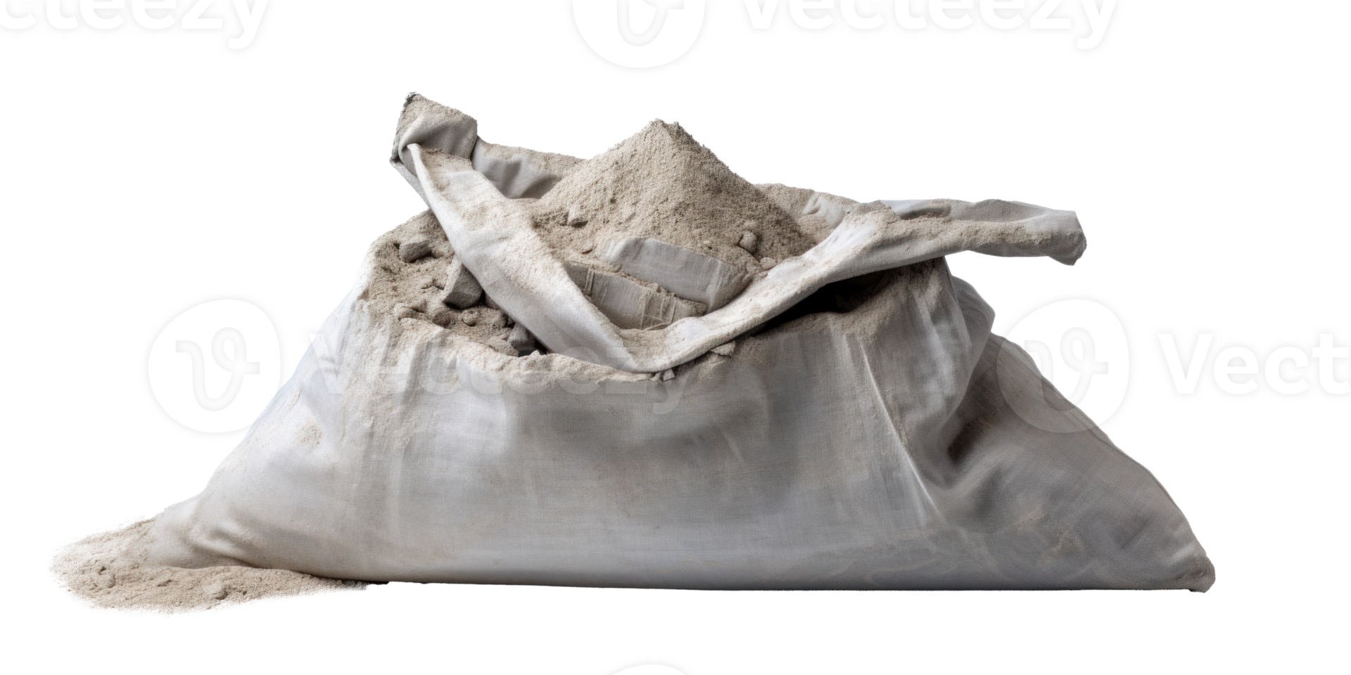 AI generated open bag of cement, png file of isolated cutout object on transparent background