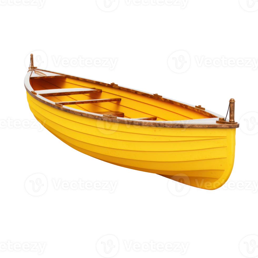 AI generated yellow wooden boat, png file of isolated cutout object on transparent background