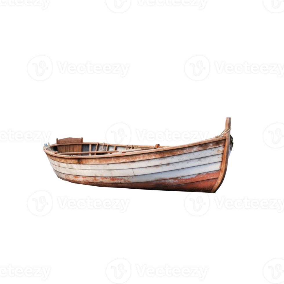 AI generated dirty wooden boat, png file of isolated cutout object on transparent background