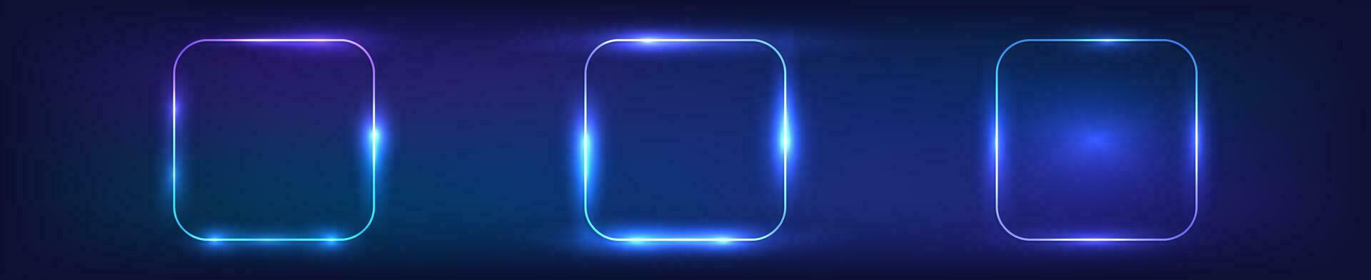 Neon rounded square frame with shining effects vector
