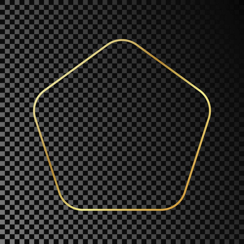 Gold glowing rounded pentagon shape frame vector