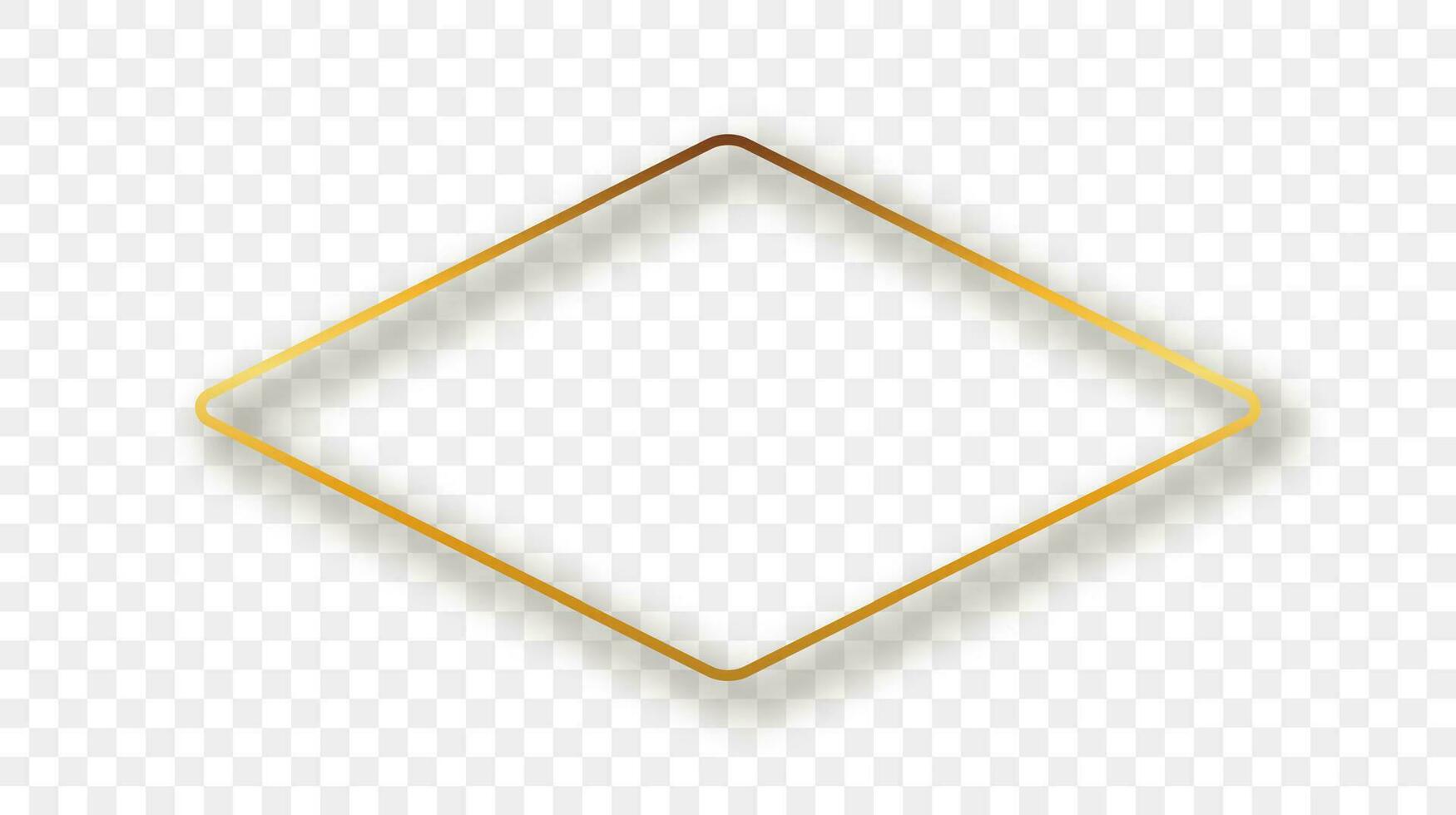 Gold glowing rounded rhombus shape frame vector