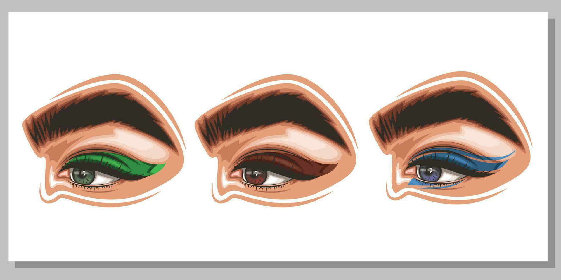 Colorful women's eyes with makeup. Eye makeup closeup isolated.  Beauty Salon Social media design. Beauty Salon Banner. Hand-Drawn vector illustration female eyes set.