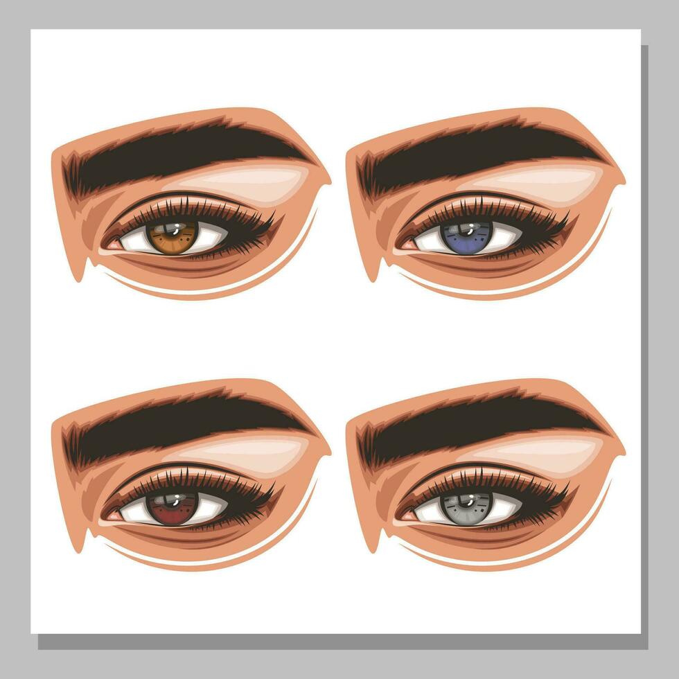 Colorful women's eyes with makeup. Eye makeup closeup isolated.  Beauty Salon Social media design. Beauty Salon Banner. Hand-Drawn vector illustration female eyes set.