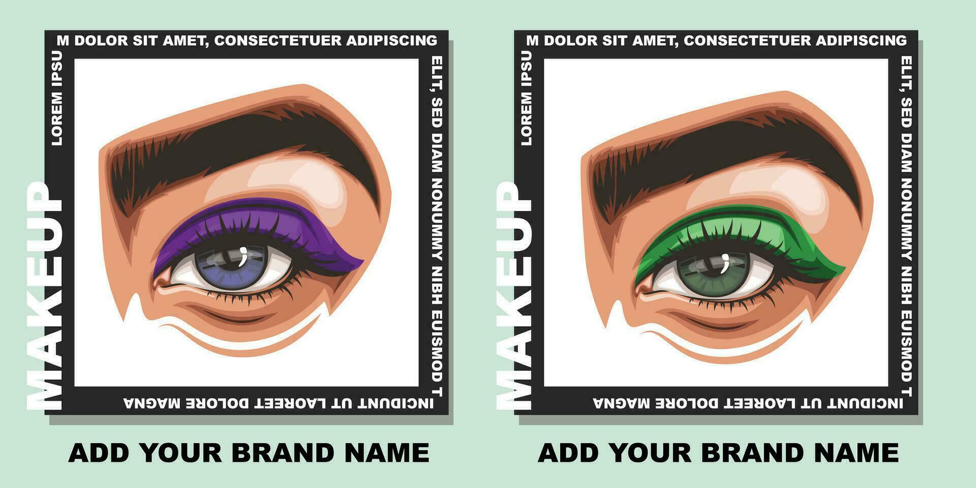 Colorful women's eyes with makeup. Eye makeup closeup.  Beauty Salon Social media design layout template. Beauty Salon Banner template. Hand-Drawn vector illustration female eyes set.
