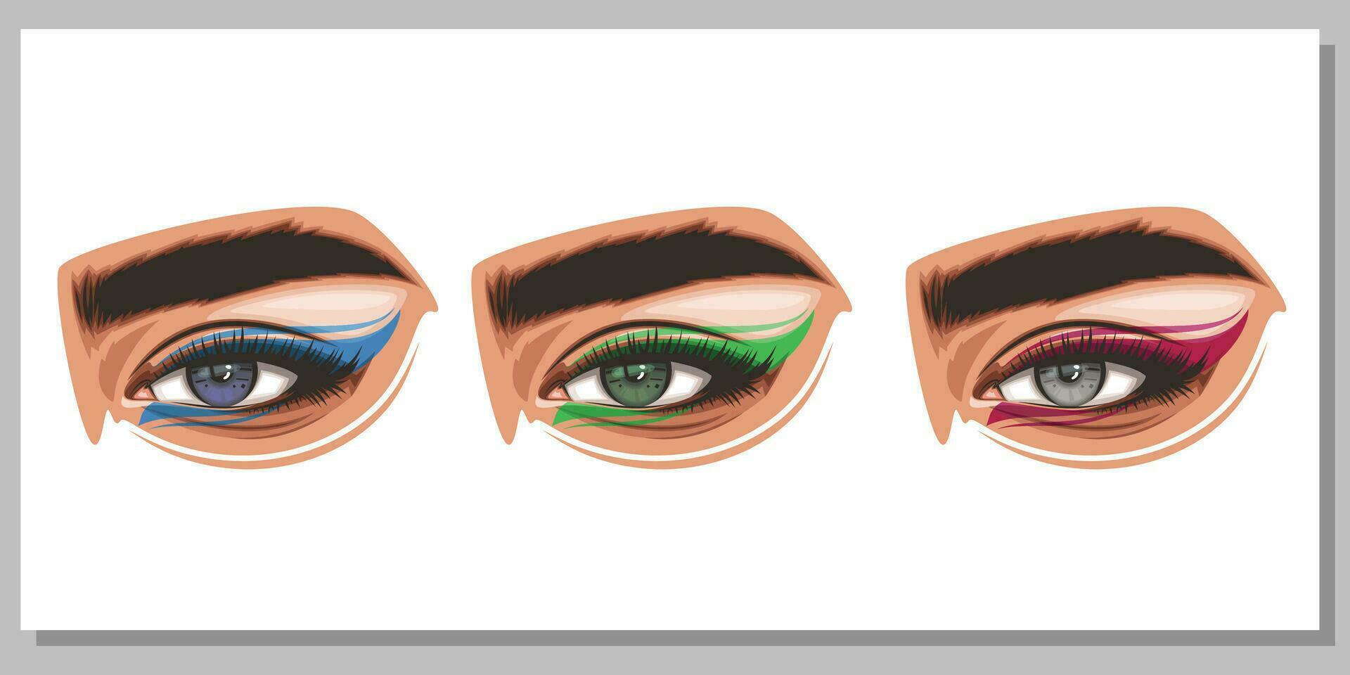 Colorful women's eyes with makeup. Eye makeup closeup isolated.  Beauty Salon Social media design. Beauty Salon Banner. Hand-Drawn vector illustration female eyes set.