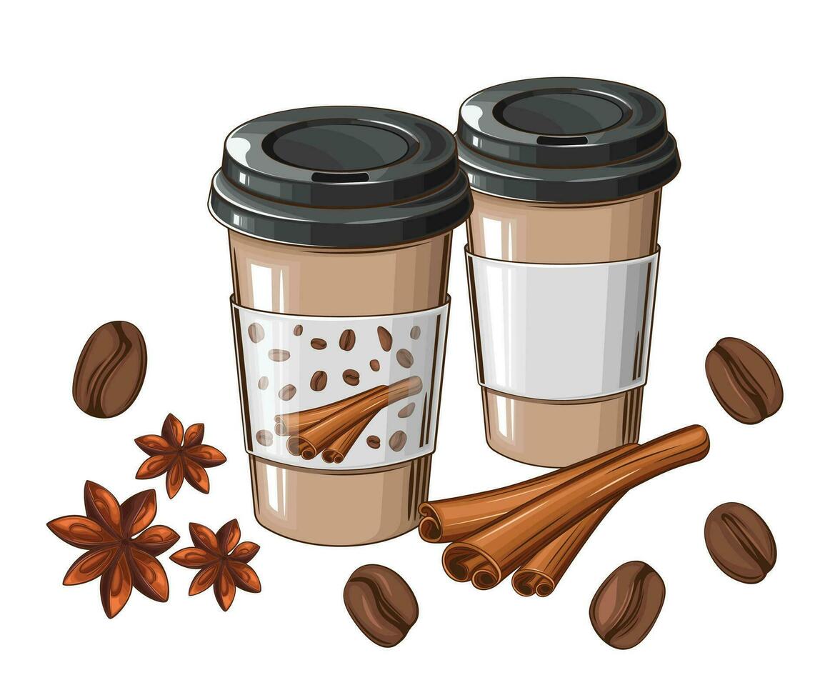 Cup of coffee to go, Take away coffee cup illustration isolated on white or coffee shops, cafe menu, banners. vector