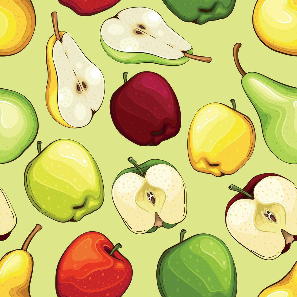Colorful Seamless Pattern with fresh fruits.  Seamless pattern with apples. Food Pattern. Fruits Background. Mixed fruits Pattern. Kitchen vibrant design. Hand drawn vector illustration