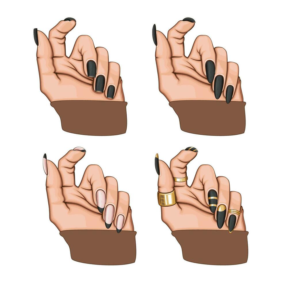 Female Hand with Beautiful Manicure. Manicure collection. Beauty Salon design concept. HAND DRAWN vector art.