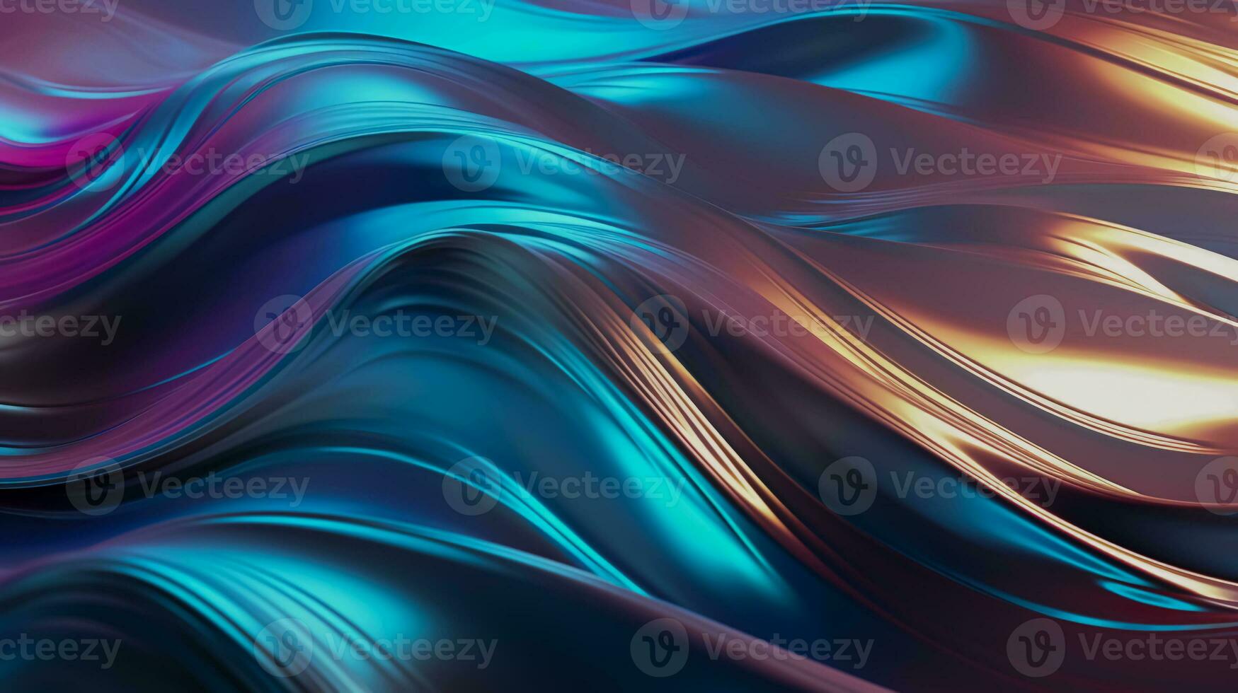 AI generated Dark holographic abstract textured background. Wavy liquid metal in blue and purple blur gradient. 3D futuristic backdrop photo