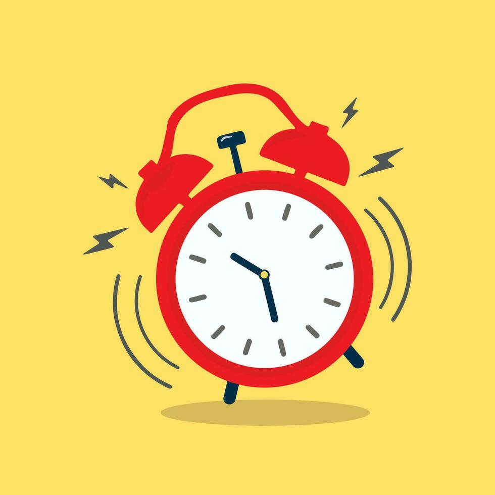 rojo alarma reloj clásico Clásico retro anillo campana 2d plano sencillo vector dibujos animados estilo ilustración icono, Mañana alerta despierta hora reloj concepto, cuenta regresiva rebaja fecha límite reloj ruidoso ruido aislado