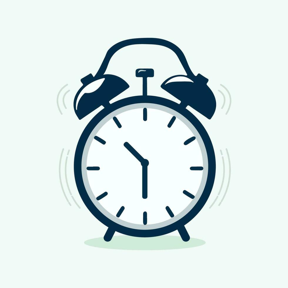 blue alarm clock classic vintage retro ring bell 2d flat simple vector cartoon style illustration icon, morning alert wakeup time timepiece concept, countdown sale deadline watch loud noice isolated