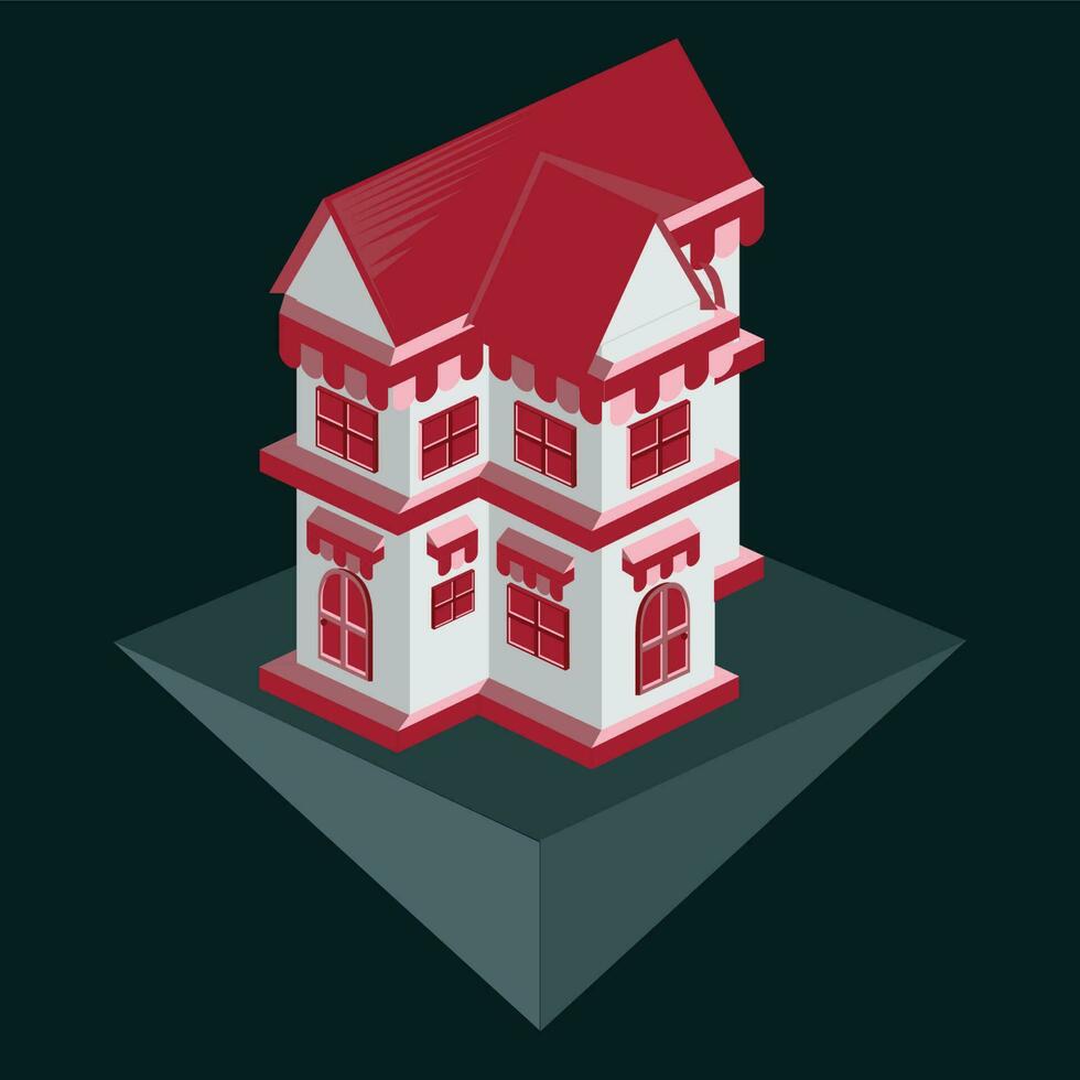 isometric vector - two storey shop house - flat cartoon style