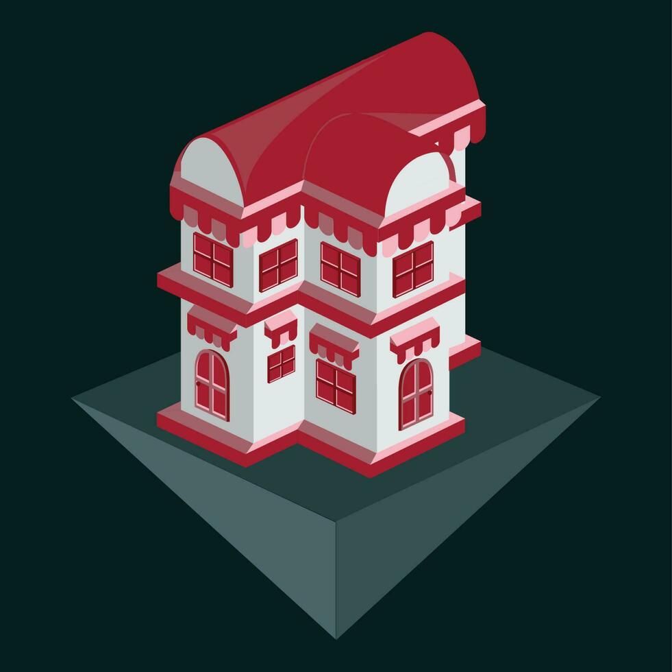 isometric vector - two storey shop or store house - flat cartoon style