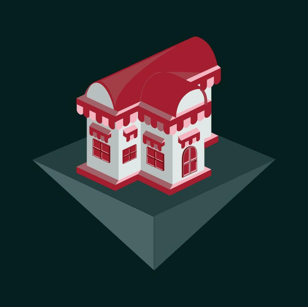 isometric vector - cute shop or store house - flat cartoon style