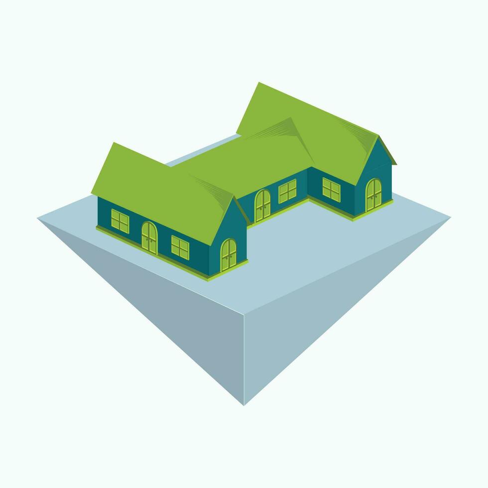 isometric vector - H shape house icon or logo - flat cartoon style