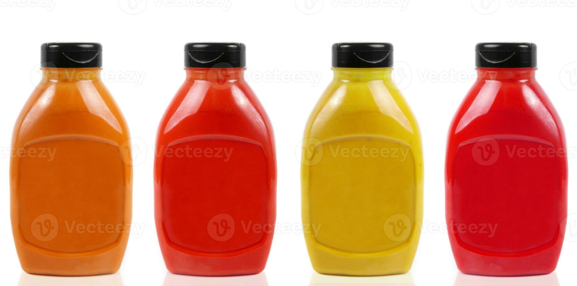 sauce bottles closeup photo